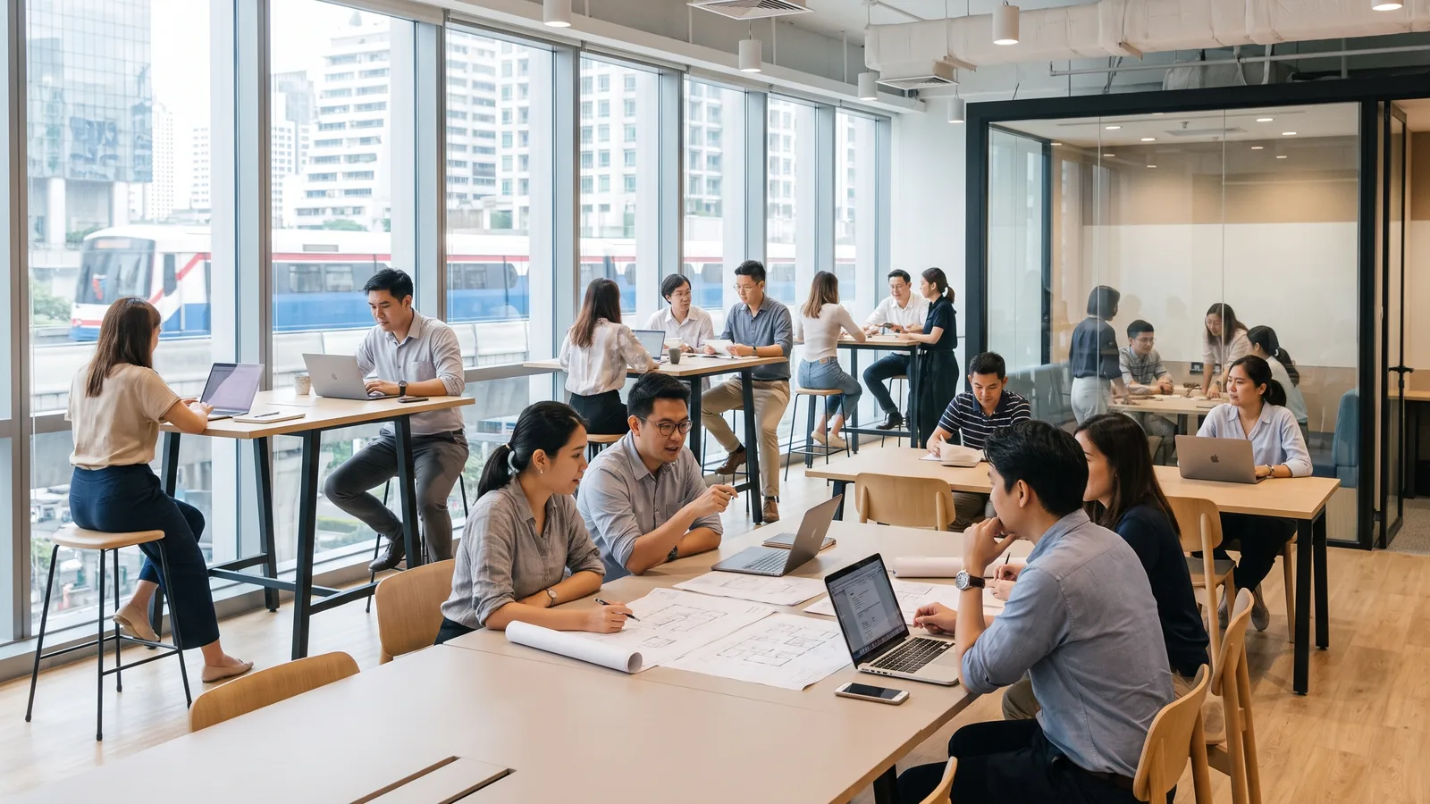 A senior executive with quiet authority in a modern boardroom in Bangkok